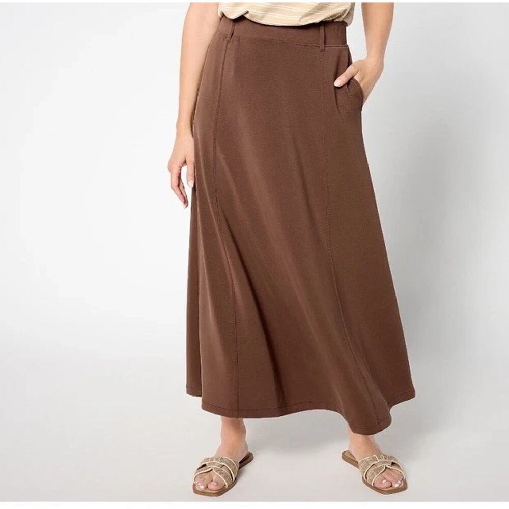 Peace Love World Black Label Womens Scuba Midi Skirt Size XS Brown Pockets